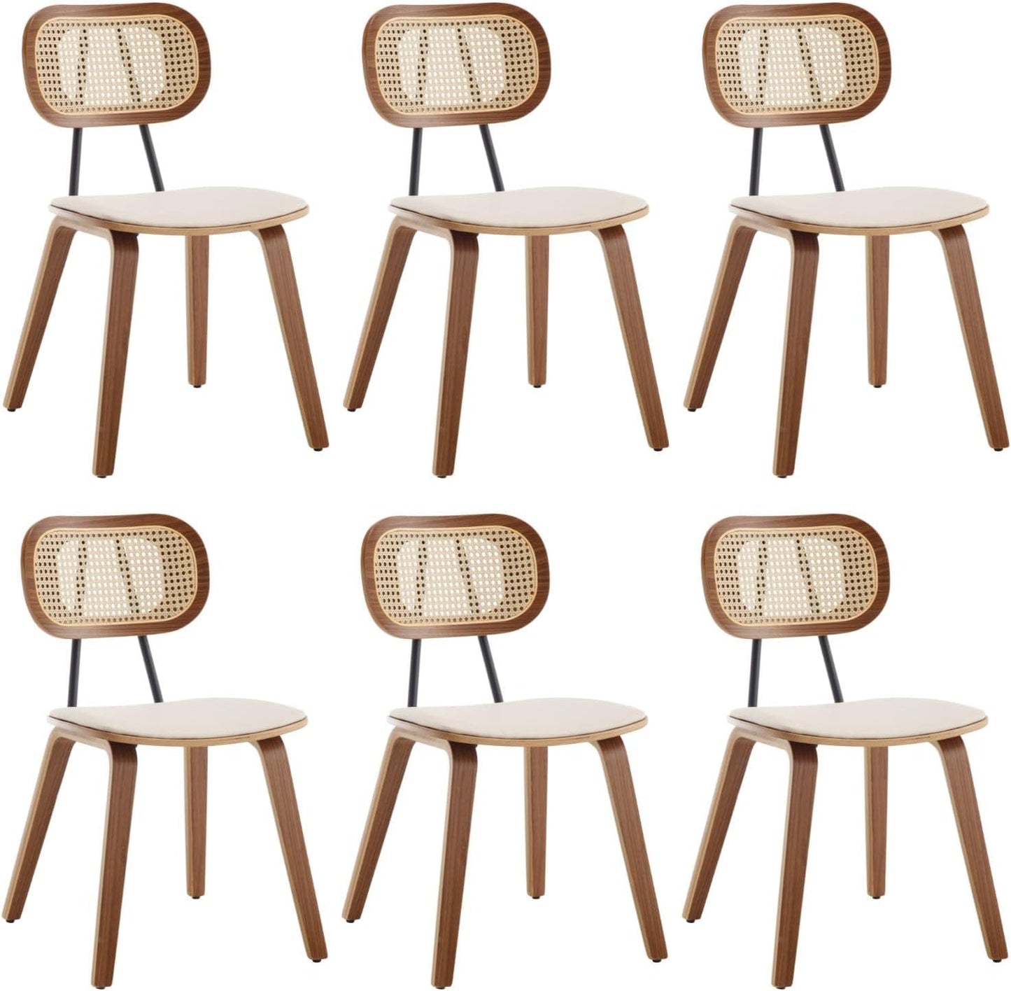 Dining Chairs Set of 2, Upholstered Faux Leather Rattan Dining Chairs with Backrest and Metal Legs, Armless Kitchen Rattan Chairs for Dining Room, White