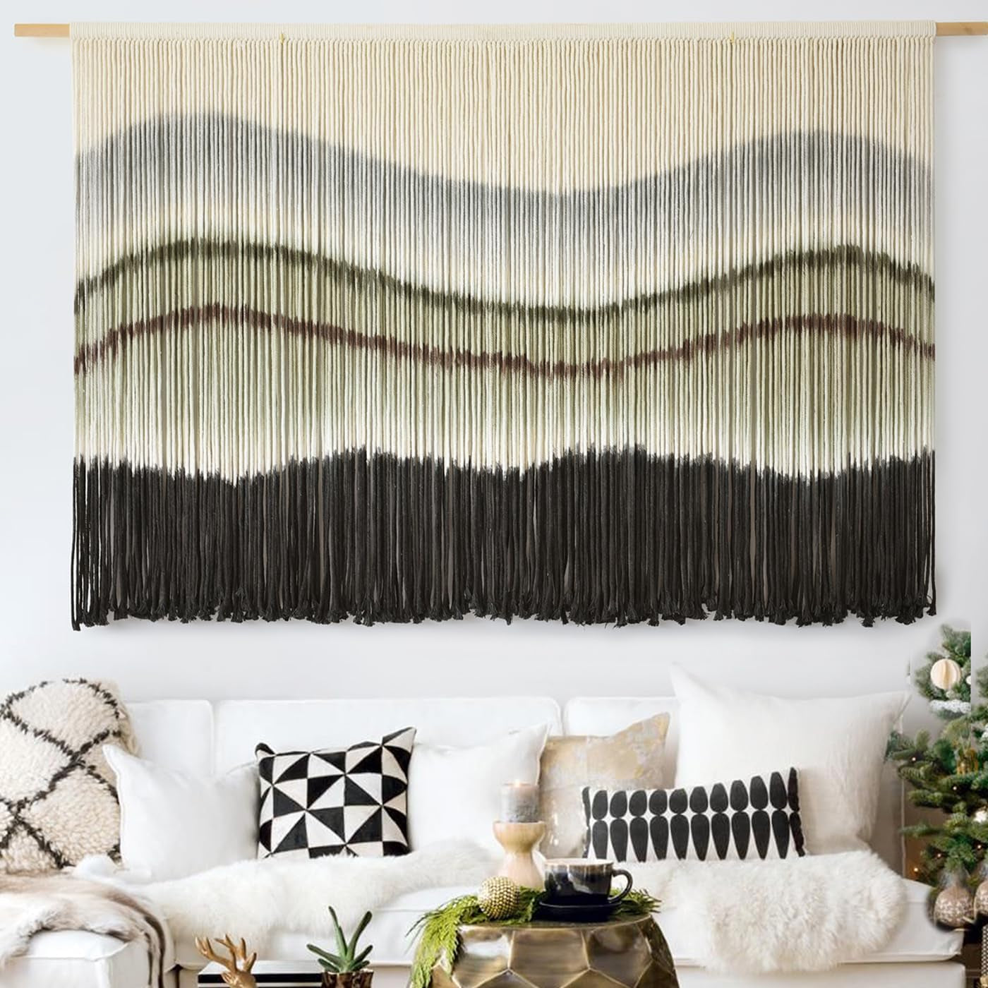 Macrame Wall Hanging Macrame Wall Decor Large-Scale Tie-Dye Tapestry Living Home Room Wall Decor 57" Wx 35" L