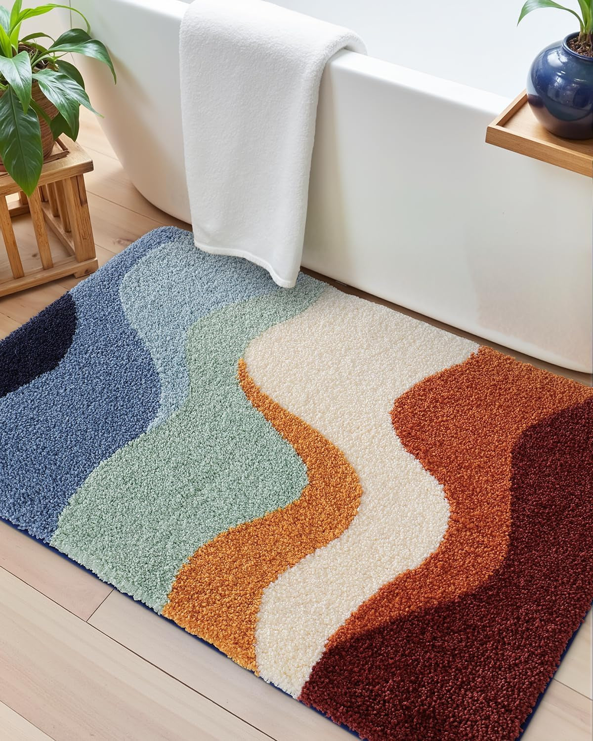 Bathroom Rug Washable, 17X30 Non Slip Bath Mat Absorbent, Soft Plush Microfiber Bathmat Quick Dry for Shower Floor, Colorful