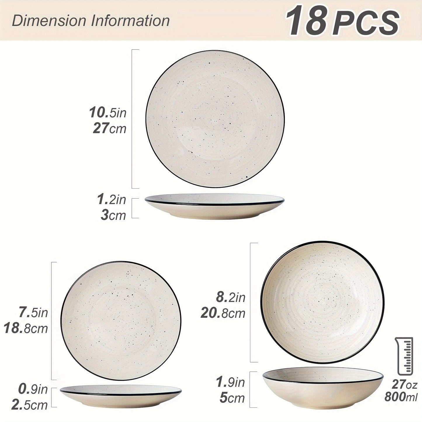 18-Piece Stoneware Dinnerware Set – Modern Round Plates &amp; Bowls