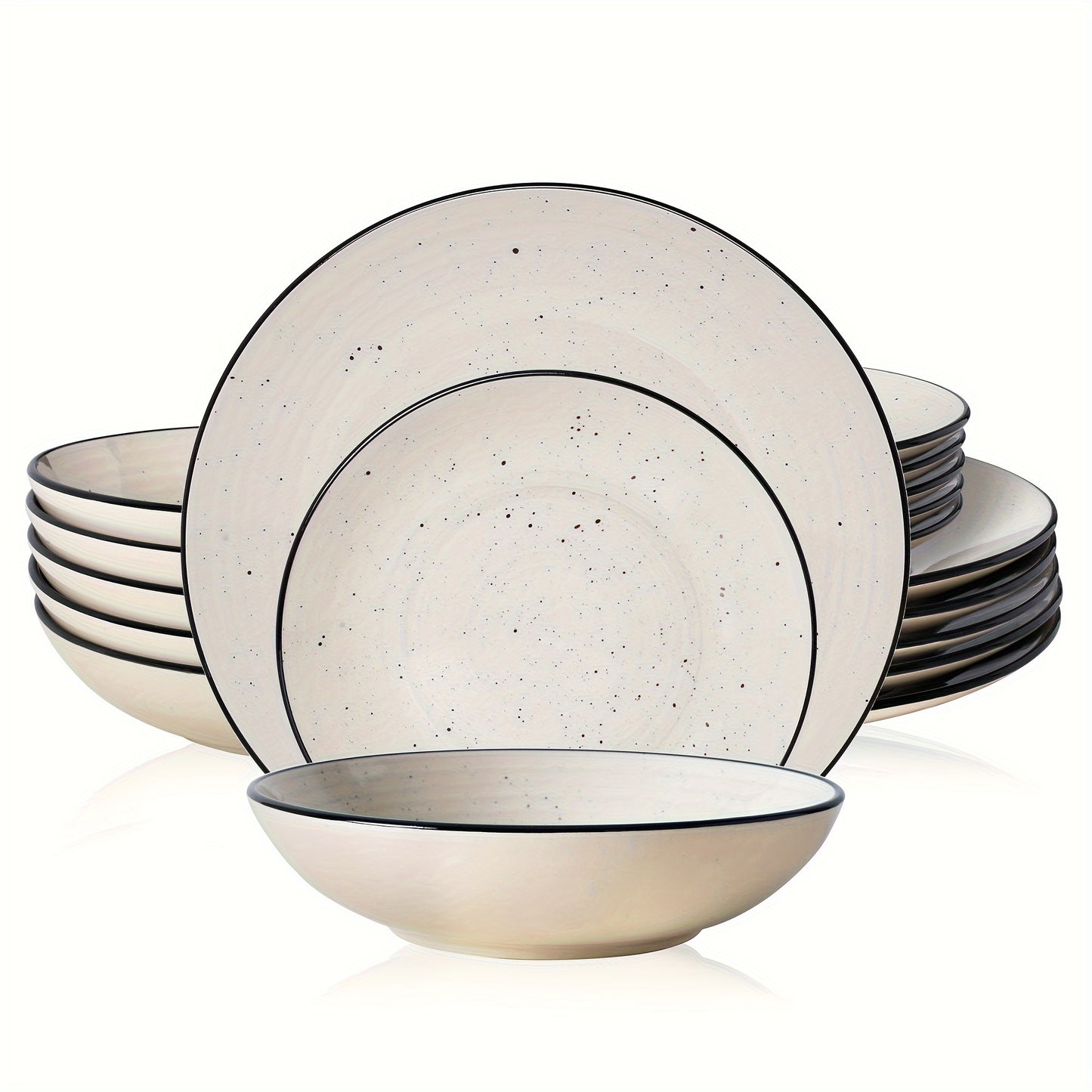 18-Piece Stoneware Dinnerware Set – Modern Round Plates &amp; Bowls