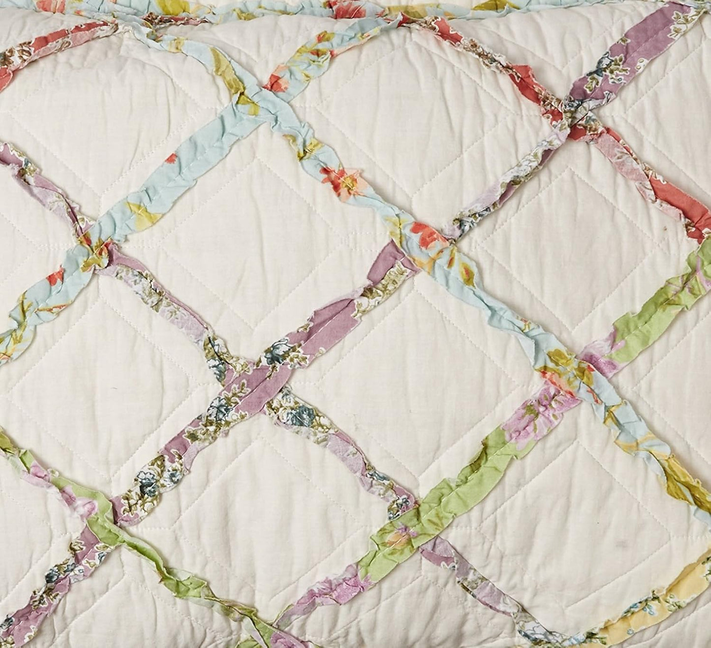 Home Ruffle Garden Collection Quilt-100% Cotton, Ultra Soft, All Season Bedding, Reversible Stylish Coverlet, Full/Queen, Cream