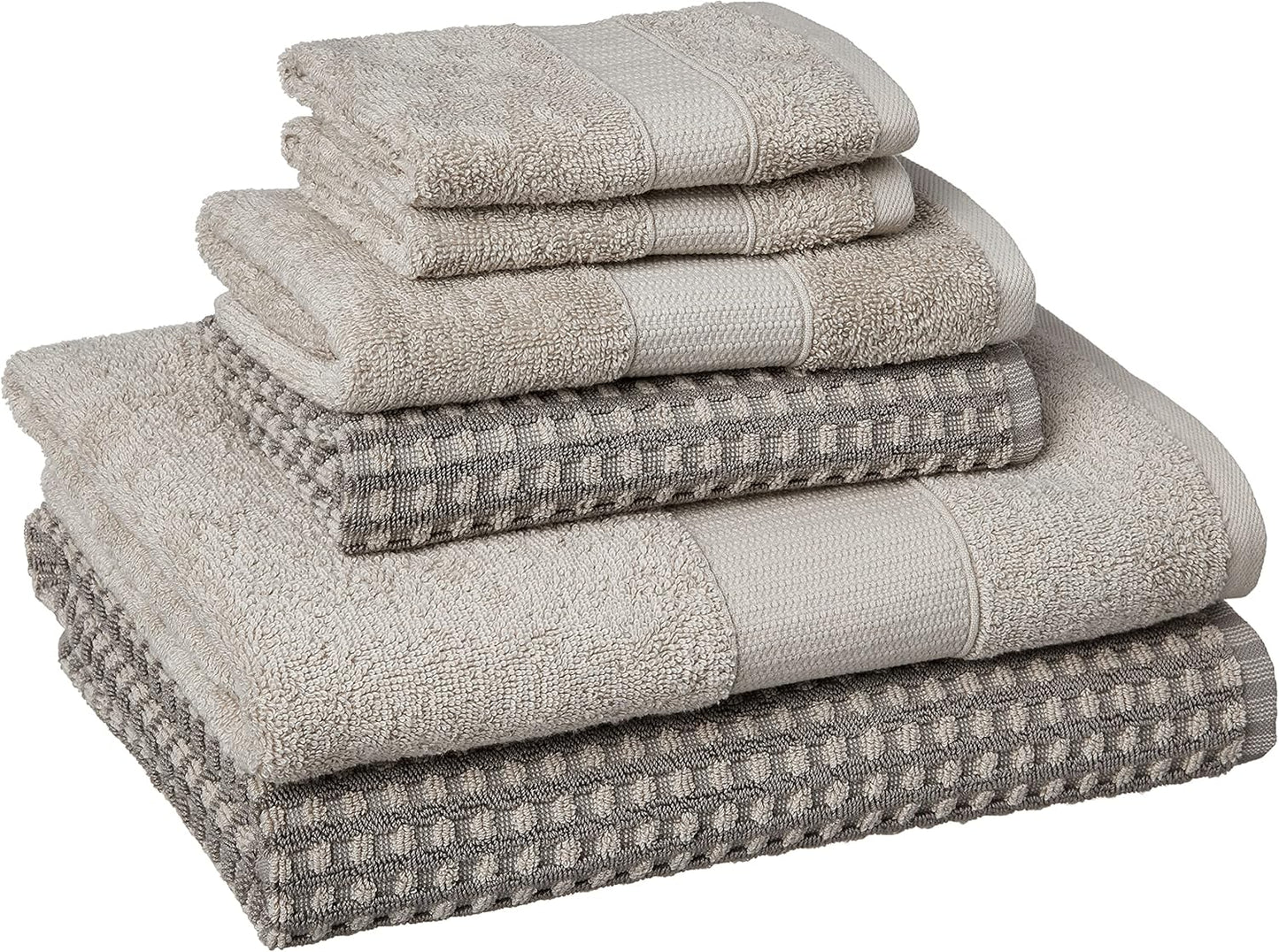 6-Piece 100% Combed Cotton Yarn Dyed Cobblestone Jacquard Towel Set Flax