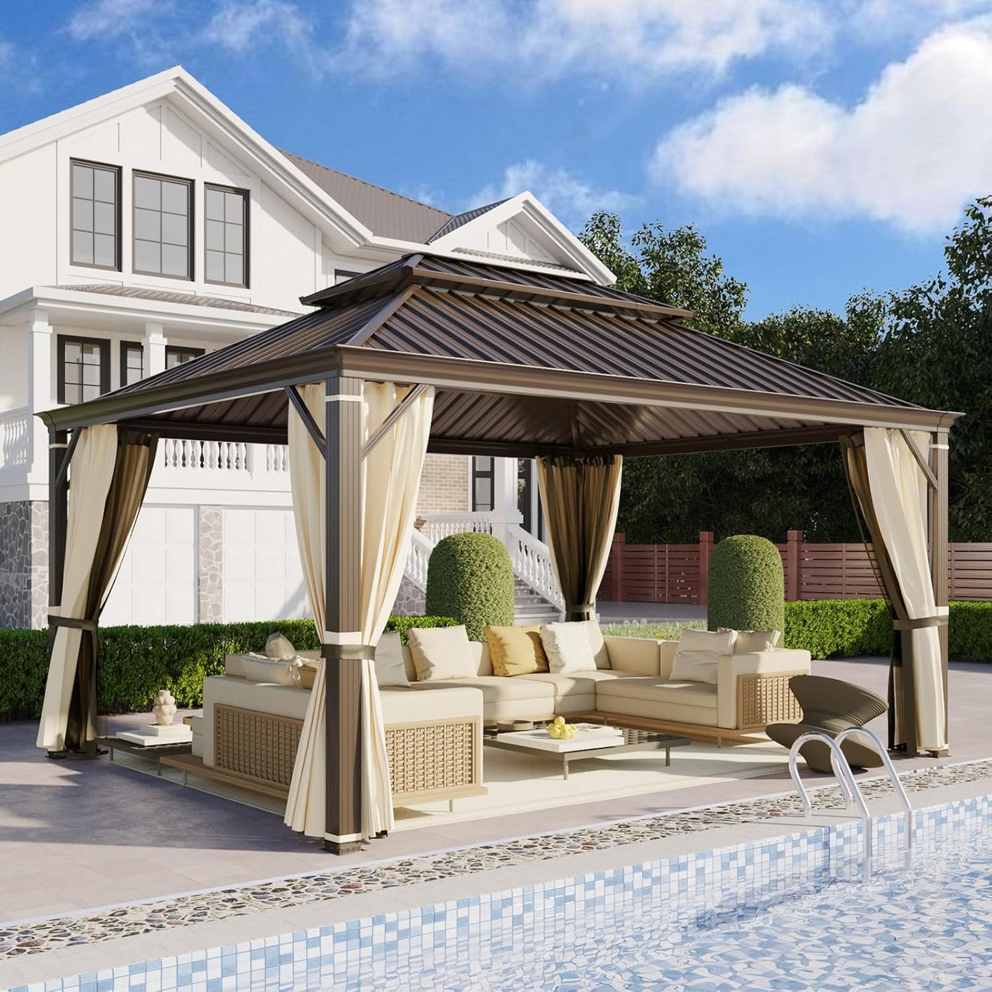10' X 12' Hardtop Gazebo, Metal Gazebo with Aluminum Frame, Double Galvanized Steel Roof, Curtains and Netting Included, Pergolas for Patios, Garden, Parties, Lawns