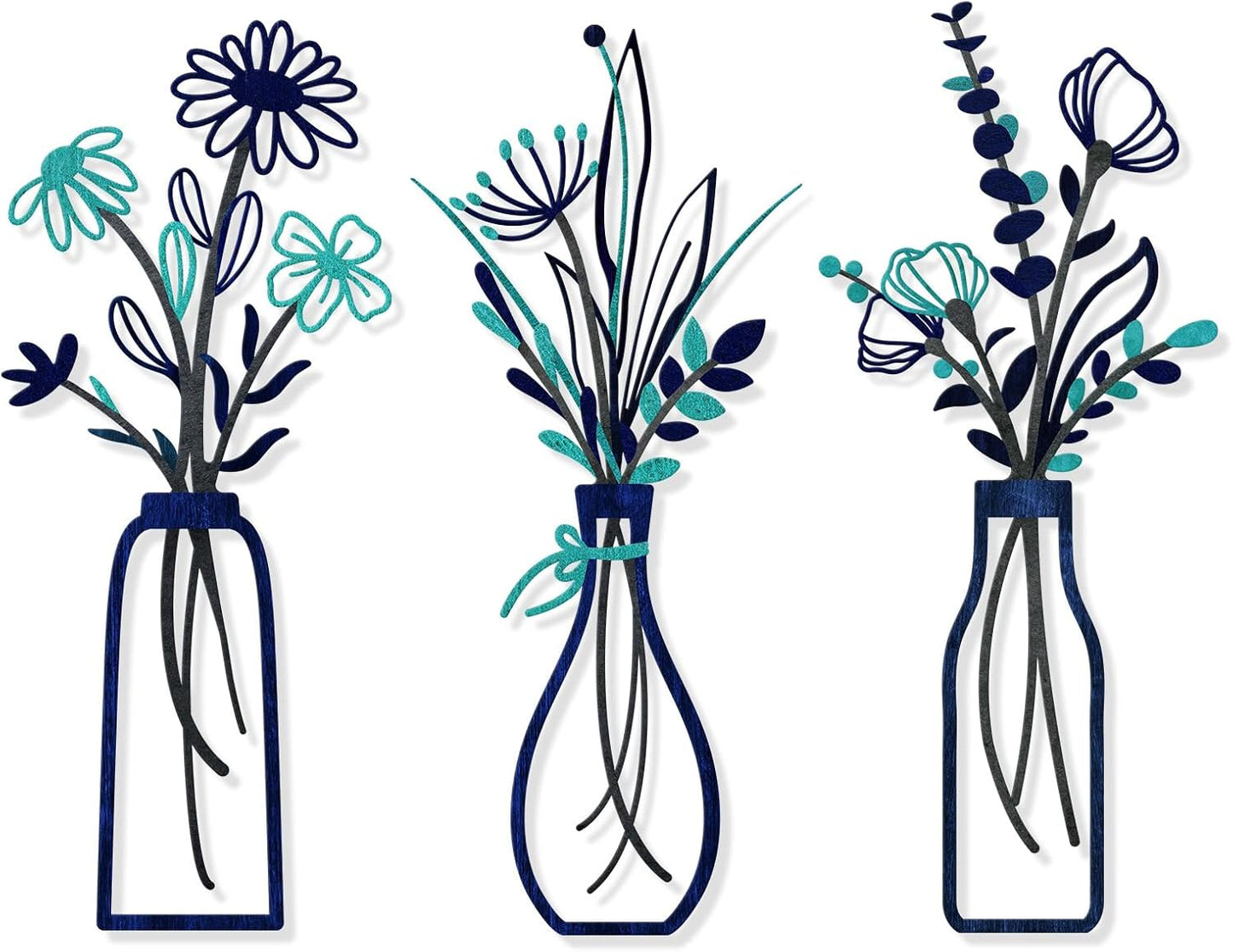 3 Pieces Metal Flowers Wall Arts - Rustic Farmhouse Decor Beige Minimalist Flower Wall Decors for Living Room Bathroom Bedroom Dining Room-Housewarming Gifts (Beige, Vase-C)