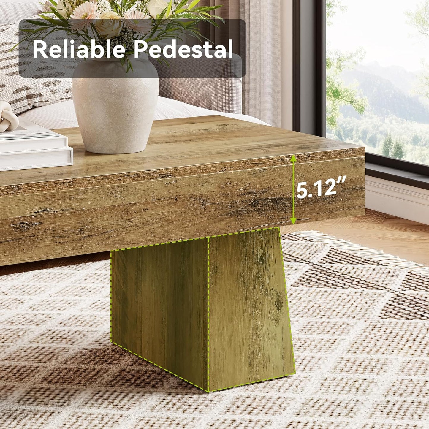 Farmhouse Coffee Table, 47 Inches Wooden Rectangular Accent Center Tables with Thick Base, Modern Low Cocktail Tea Furniture for Living Room (Rustic Brown)