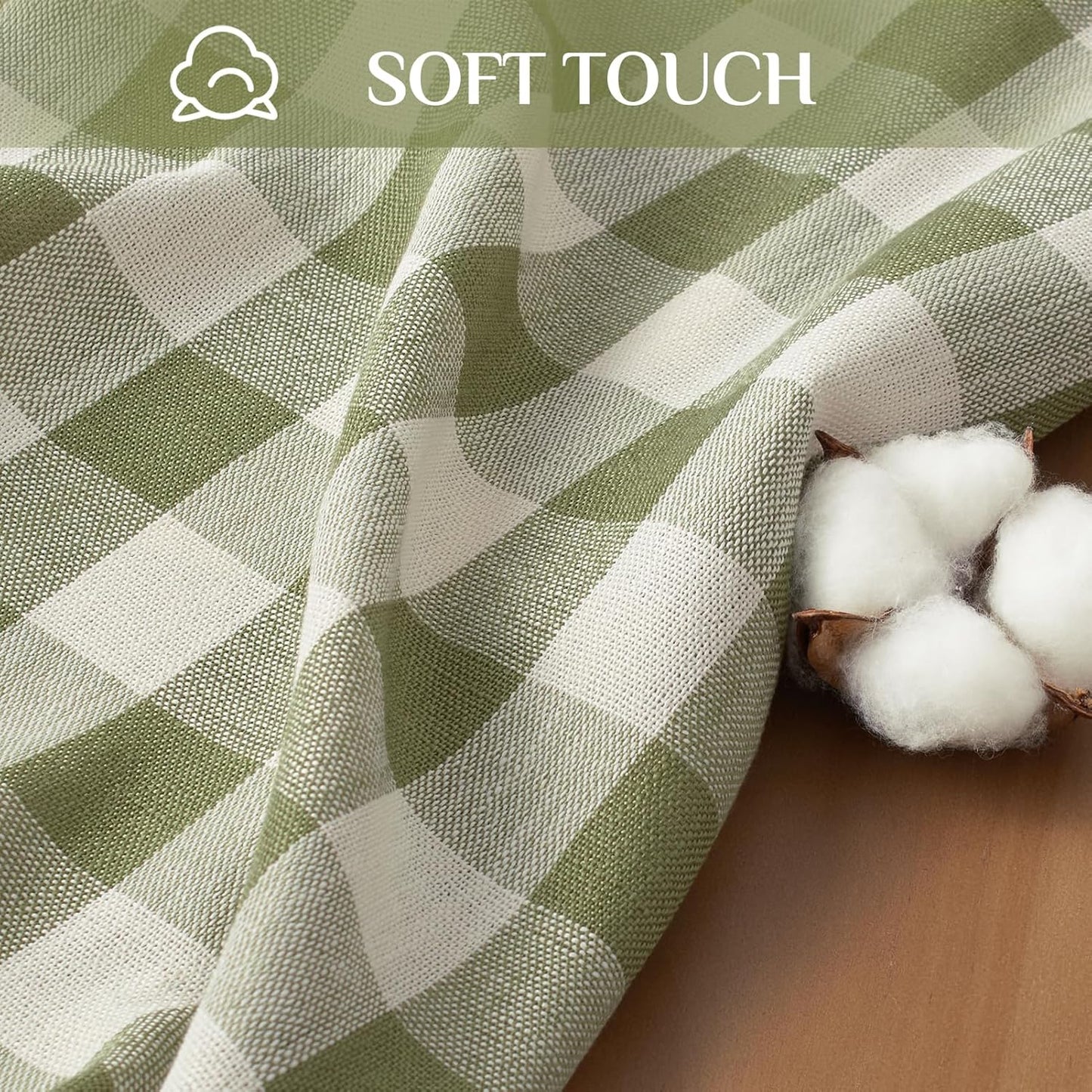 Checkered Tablecloth Rectangle, Heavy Weight Linen Gingham Christmas Table Cloth with Tassel, Washable Wrinkle Free Buffalo Plaid Table Cover for Dining/Party/Home - 55 X 84 Inch, Sage