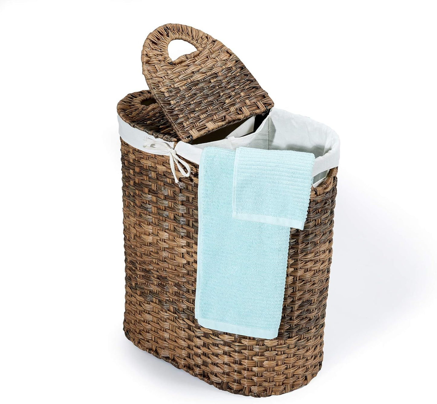 Premium Handwoven Portable Laundry Bin Basket with Carrying Handles, Household Storage for Clothes, Linens, Sheets, Mocha Brown, Oval Hamper