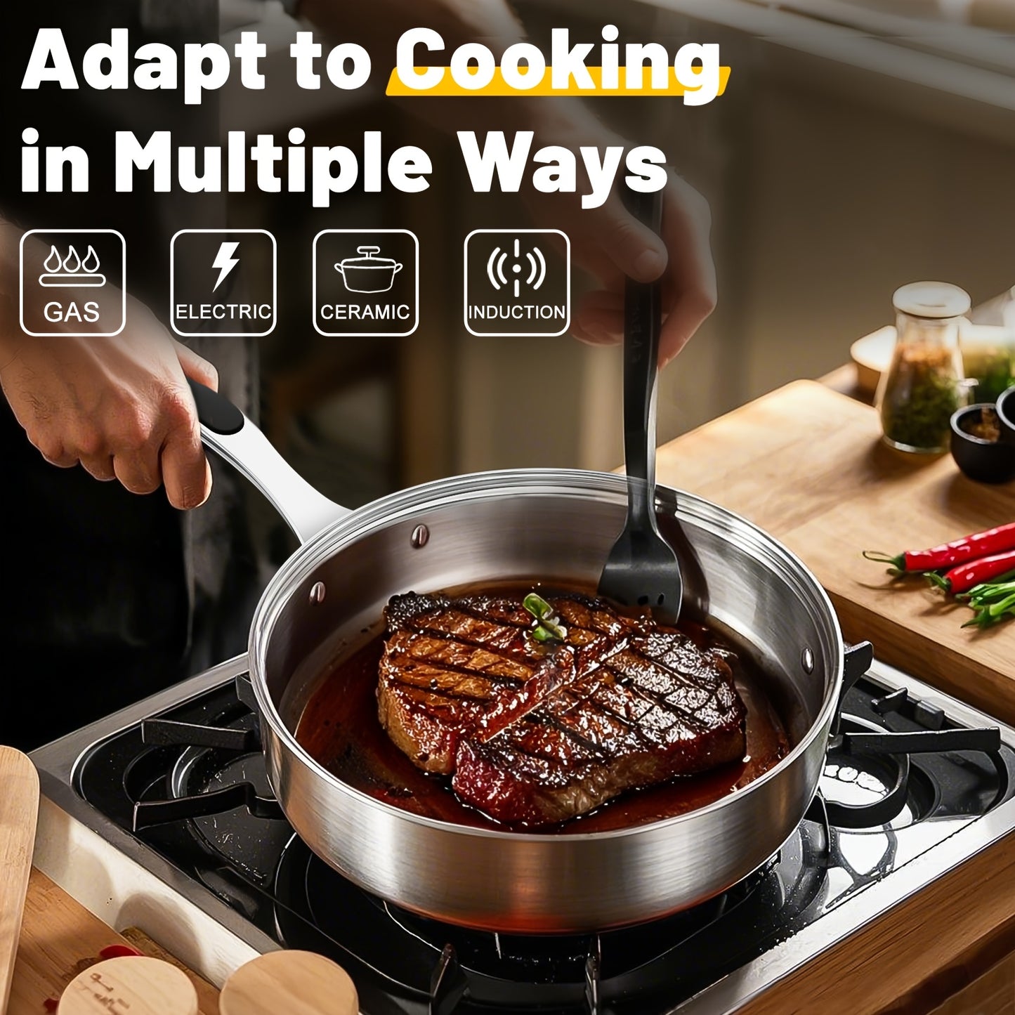 304 Stainless Steel Cookware Set – 8/10 Piece Pots and Pans with Lids, Induction Compatible