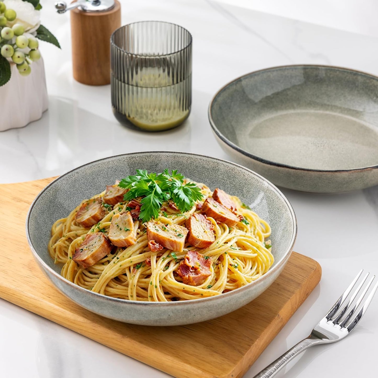 8.5'' Large Pasta Bowls, 36Oz Stoneware Wide Serving Bowls Set of 4 for Kitchen for Salad,Fruit,Oatmeal, Microwave Safe, Reactive Glaze