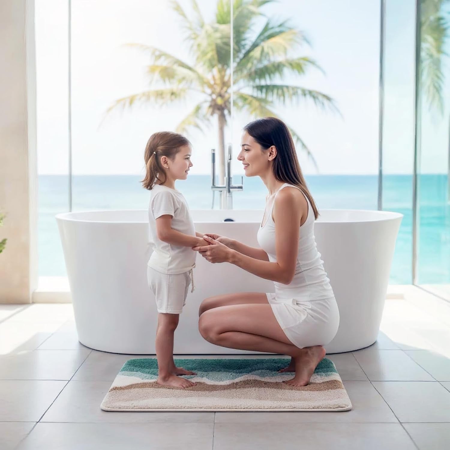 Microfiber Bathroom Rugs, Absorbent Soft Shaggy Carpet Floor Mats for Shower Tub Sink Toilet, Non-Slip Plush Carpet Floor Mats for Living Room Bedroom Kitchen 24 X 16 Inches,Green