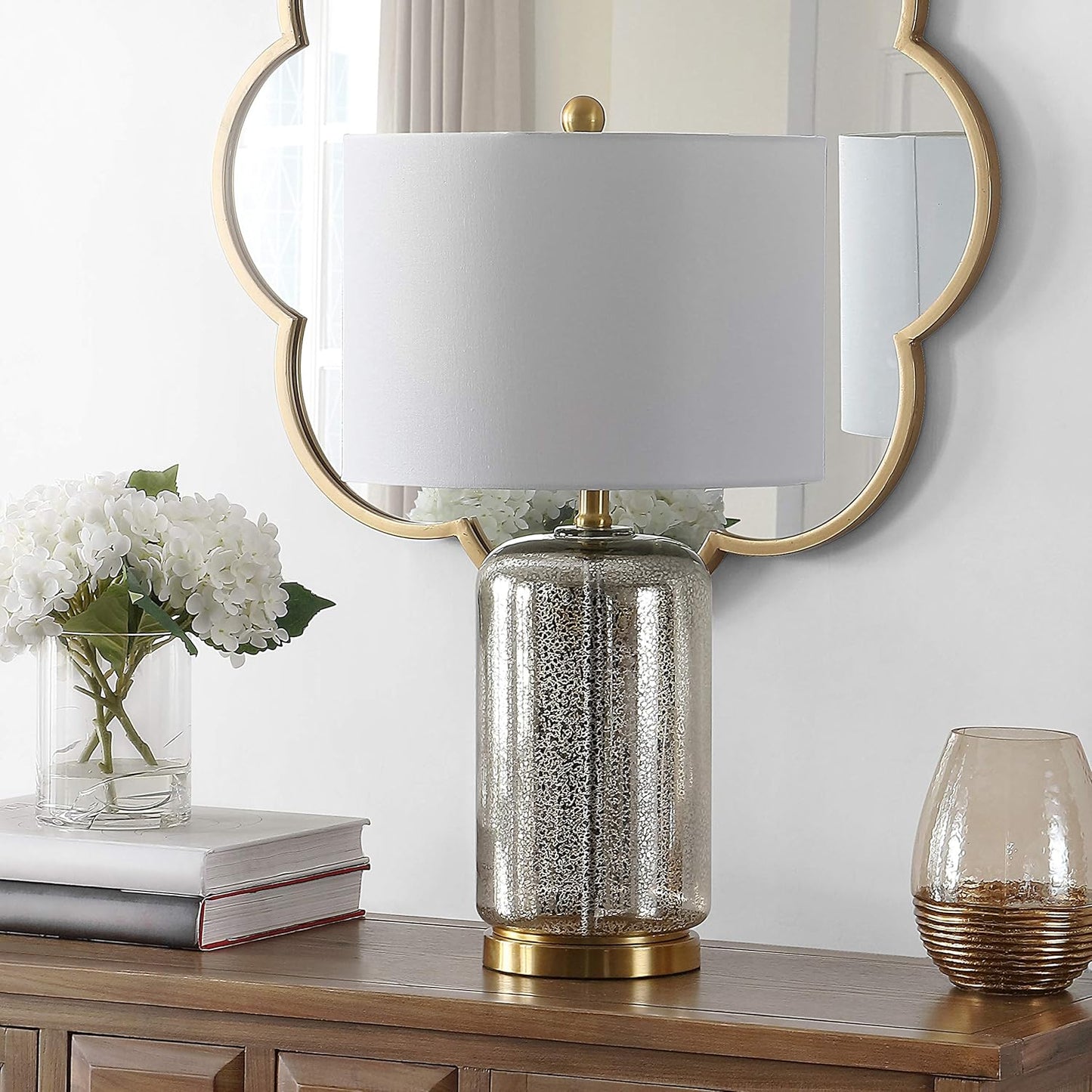 Lighting Collection Novah Silver Glass 26-Inch Bedroom Living Room Home Office Desk Nightstand Table Lamp (LED Bulb Included)