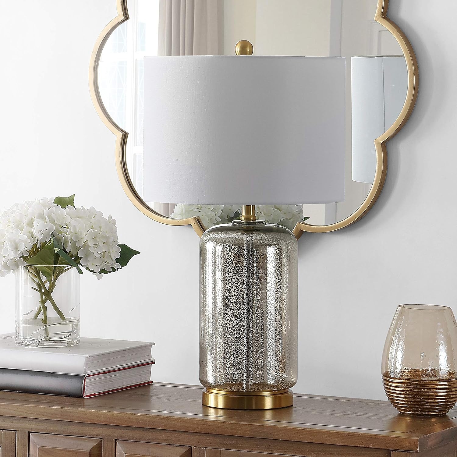 Lighting Collection Novah Silver Glass 26-Inch Bedroom Living Room Home Office Desk Nightstand Table Lamp (LED Bulb Included)