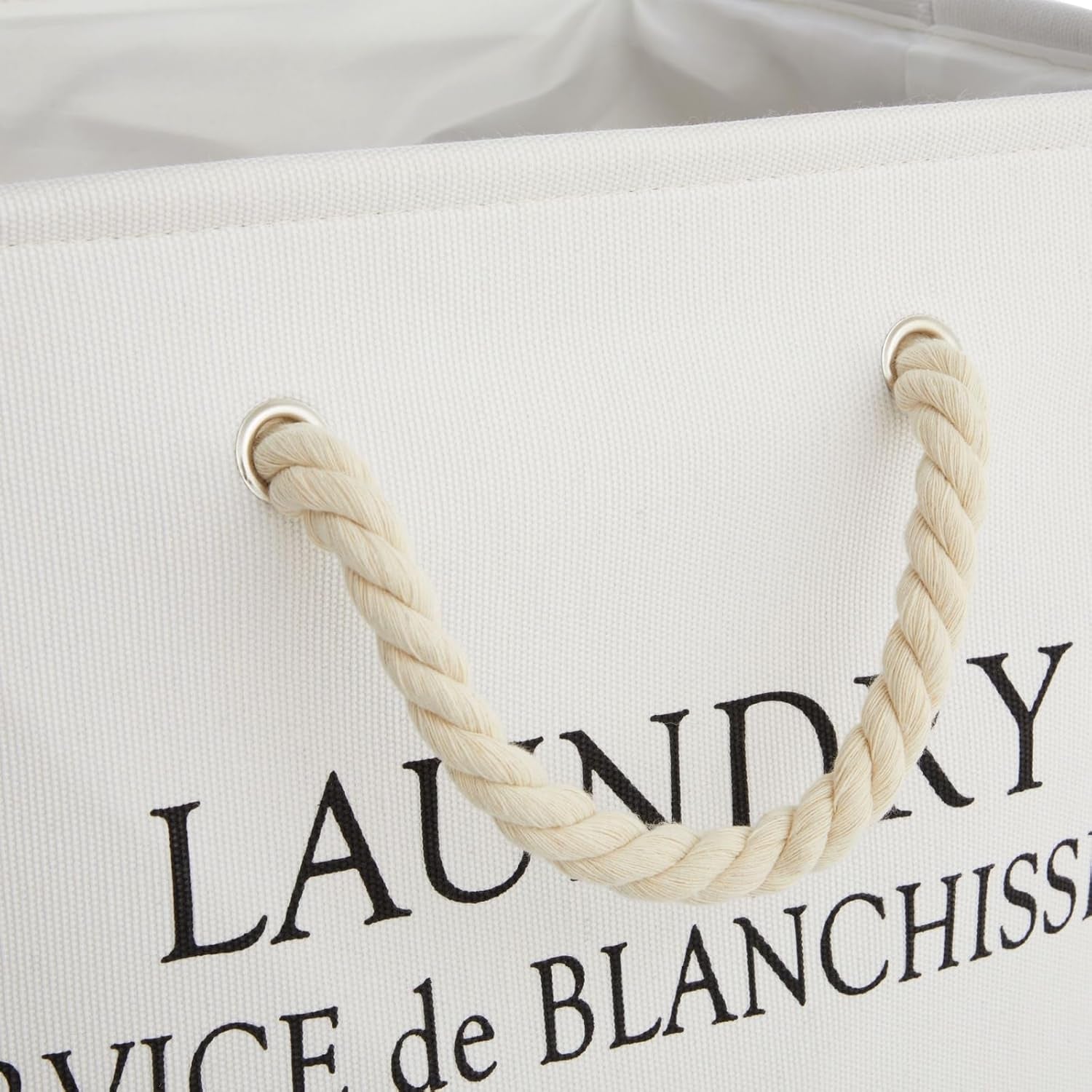 Canvas French Laundry Hamper - White and Gray Square Canvas Laundry Basket with Handles for Bathroom and Bedroom - Dry Cleaning Basket for Clothes, 60L (12 X 16 X 19.2 Inches)