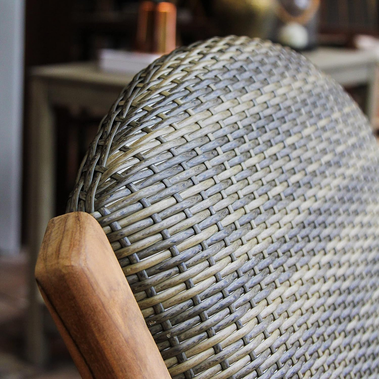 Auburn Padded Upholstered Outdoor Adirondack Chair, Teak Wood and All-Weather Wicker