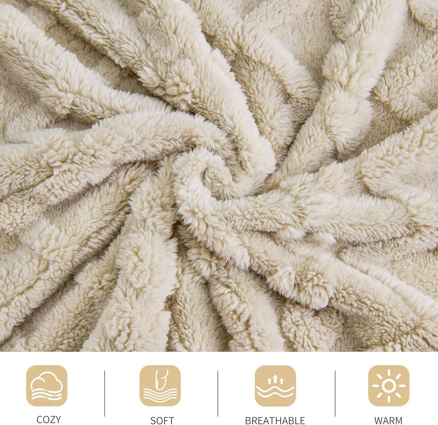 Fleece Throw Blanket - Cozy Soft Lightweight Fuzzy Throw Blanket for Women Portable Throw Blankets for Couch, Warm Present for Birthday, Christmas, Halloween, Housewarming(50"X60", Khaki)