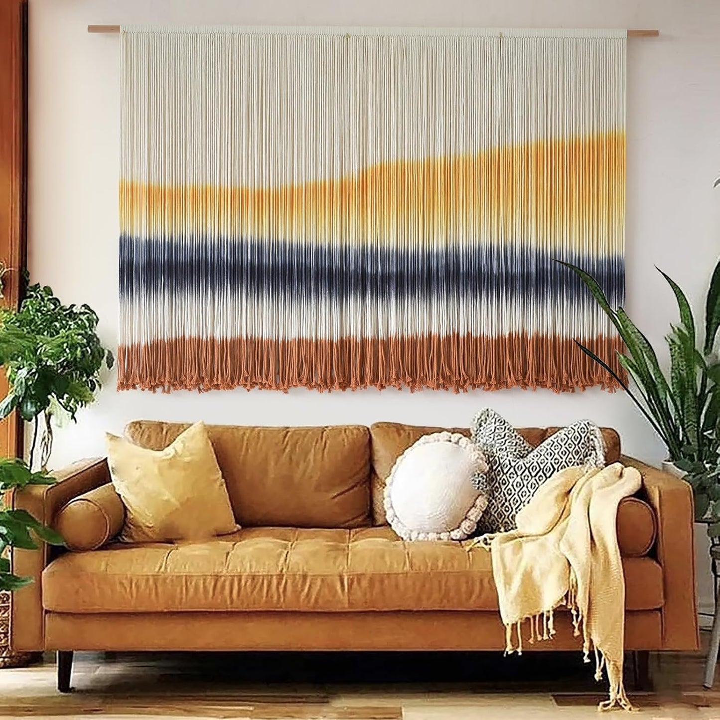 Macrame Wall Hanging Macrame Wall Decor Large-Scale Tie-Dye Tapestry Living Home Room Wall Decor 57" Wx 35" L