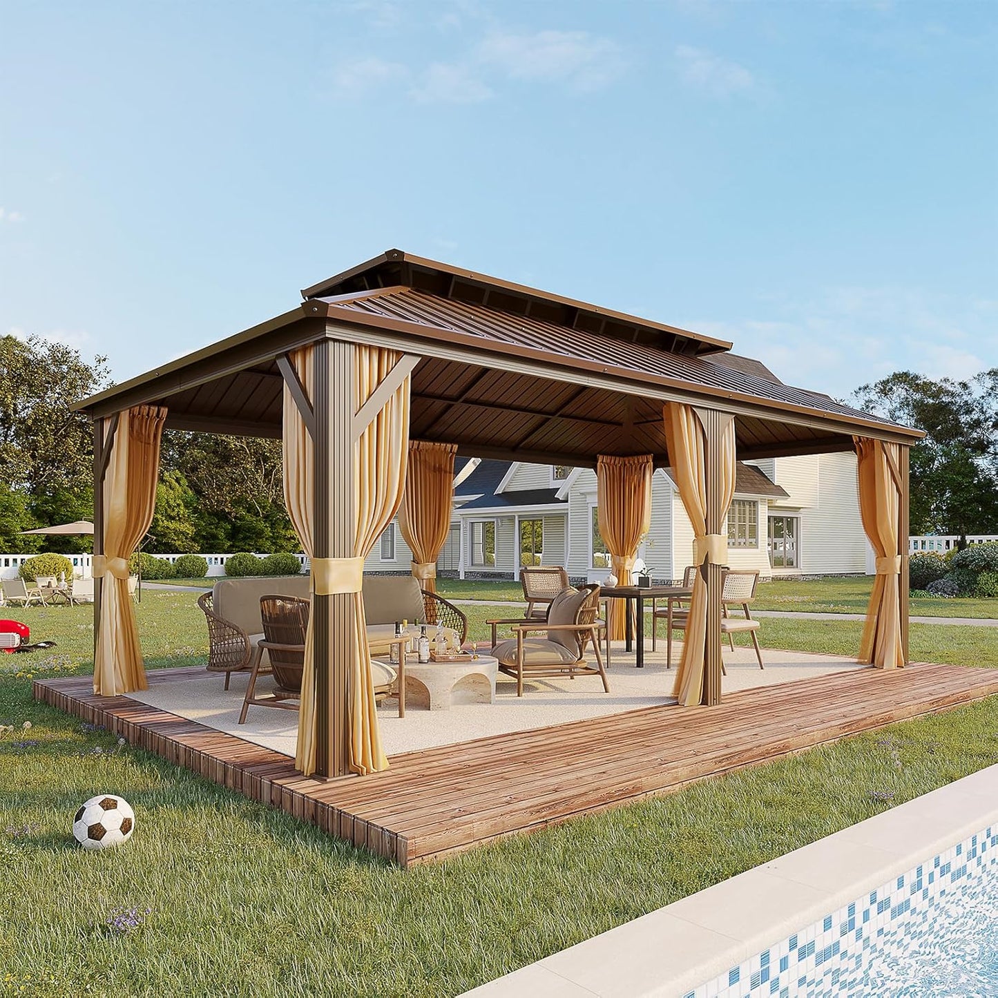 10' X 12' Hardtop Gazebo, Metal Gazebo with Aluminum Frame, Double Galvanized Steel Roof, Curtains and Netting Included, Pergolas for Patios, Garden, Parties, Lawns