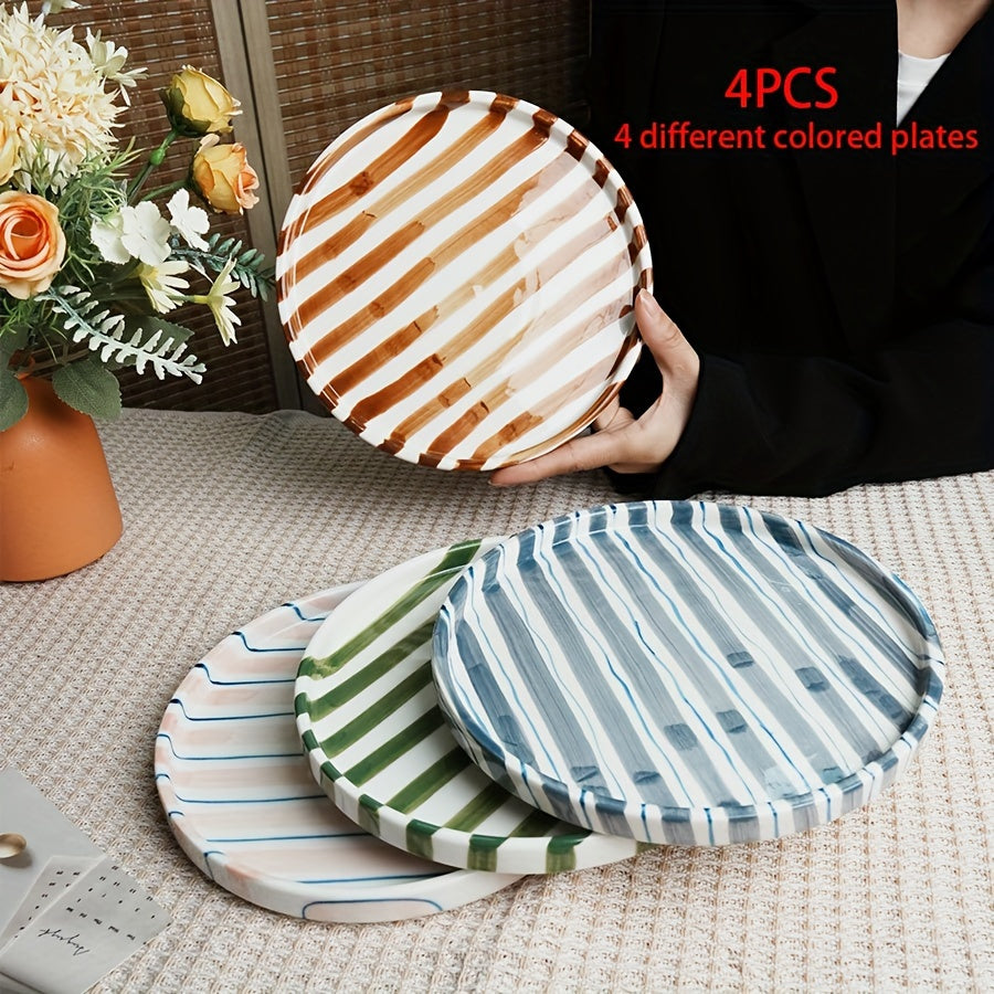 Striped Ceramic Dinner Plate – Modern Round Tableware