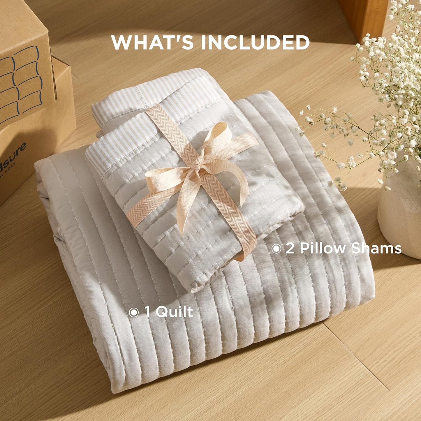 Quilts Queen Size - Queen Quilt Bedding Set Bedspread Coverlet Comforter, Lightweight Corduroy Pattern Bedspread, 3-Piece Set with 90"X96" Coverlet & 2 Pillow Shams, All-Season Soft Microfiber