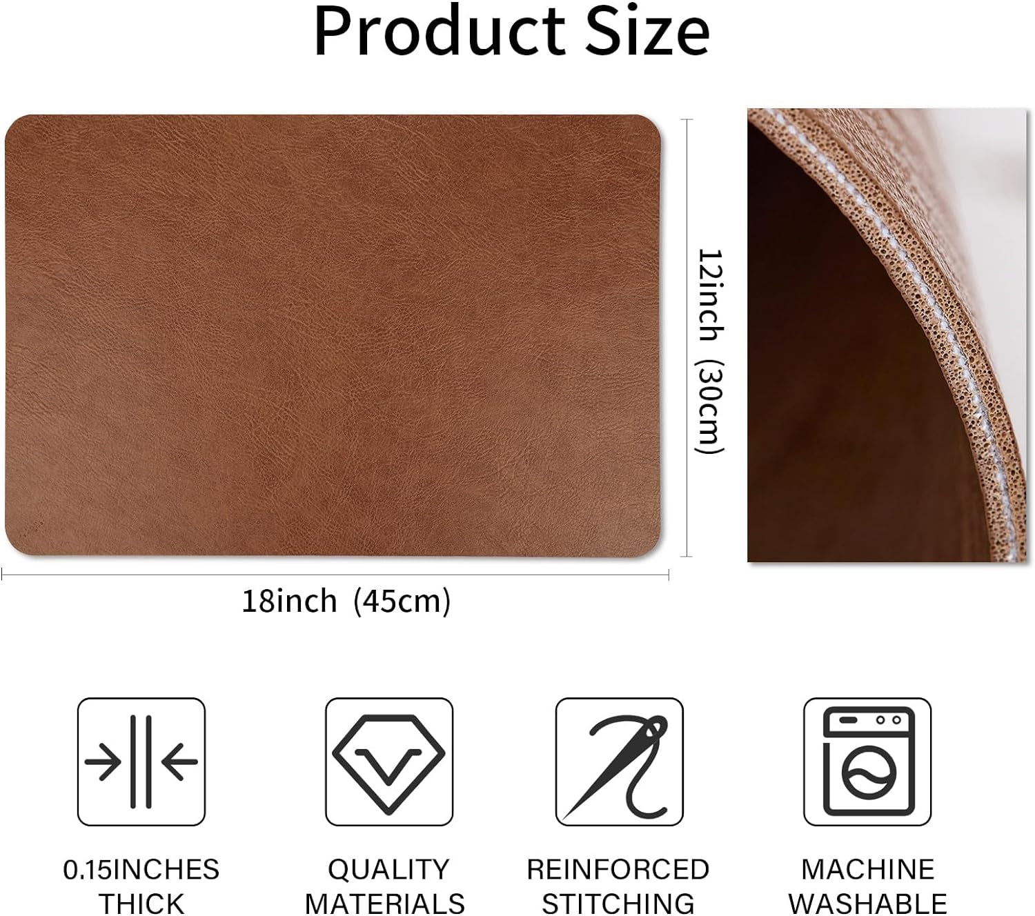 Cowhide Pattern Faux Leather Placemats Set of 6,Heat Resistant Non-Slip Waterproof Wipeable Washable Kitchen Dining PU Table Place Mats,Double-Sides Available,Dark Coffee