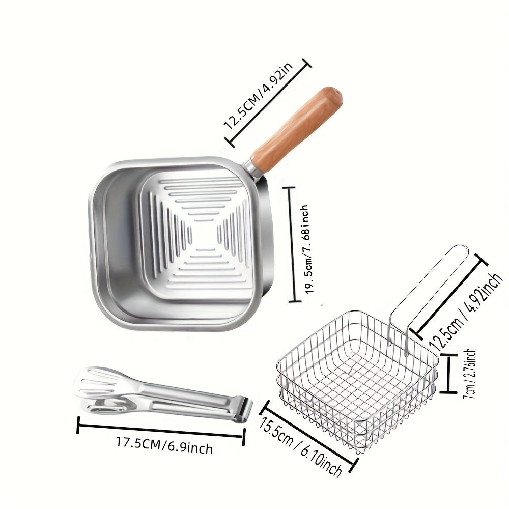 3-Piece Stainless Steel Deep Fryer Set with Basket &amp; Lid