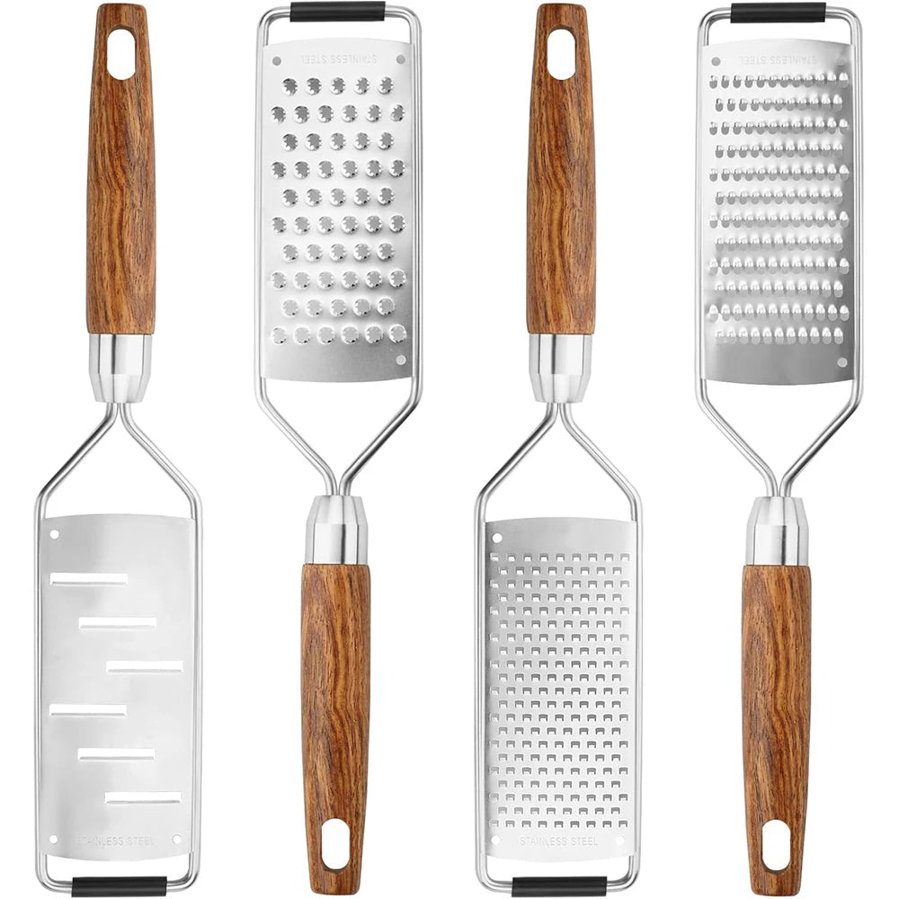 Cheese Grater with Natural Wood Lemon Handle Stainless Steel Zester Grater Kitchen Citrus Zester Tool for Ginger JT259