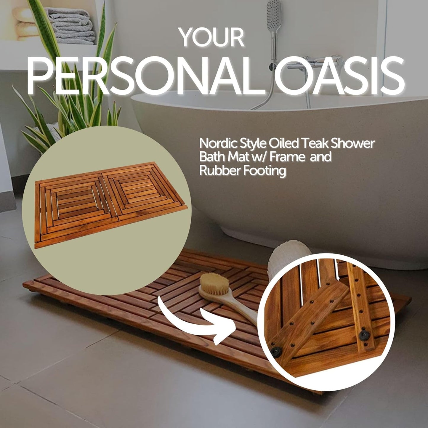 Shower, Bath and Spa Mat | Indoor + Outdoor Use | Non-Slip Wood Platform | Spa, Sauna, Pool, Hot Tub | Luxury Decor (Oiled Finish, 40" X 20")