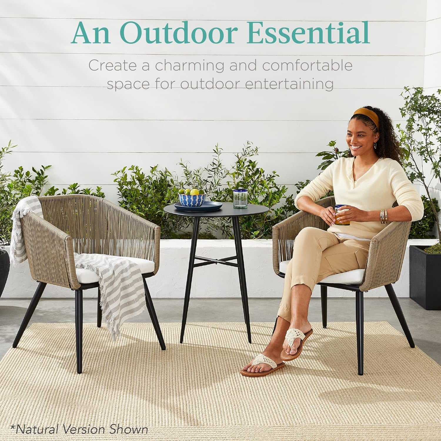 Set of 2 Patio Dining Chairs, Outdoor Seating Set for Backyard, Poolside, Balcony, Indoor Use W/Woven Wicker Design, 250Lb Weight Capacity - Gray/Black
