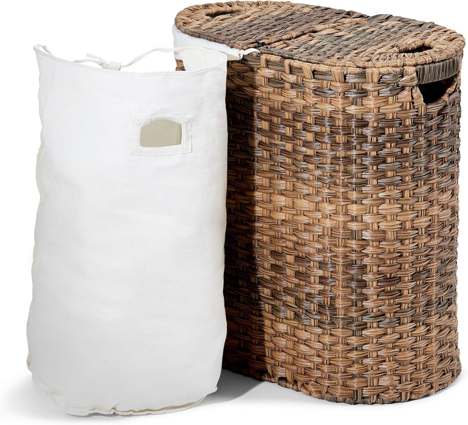 Premium Handwoven Portable Laundry Bin Basket with Carrying Handles, Household Storage for Clothes, Linens, Sheets, Mocha Brown, Oval Hamper