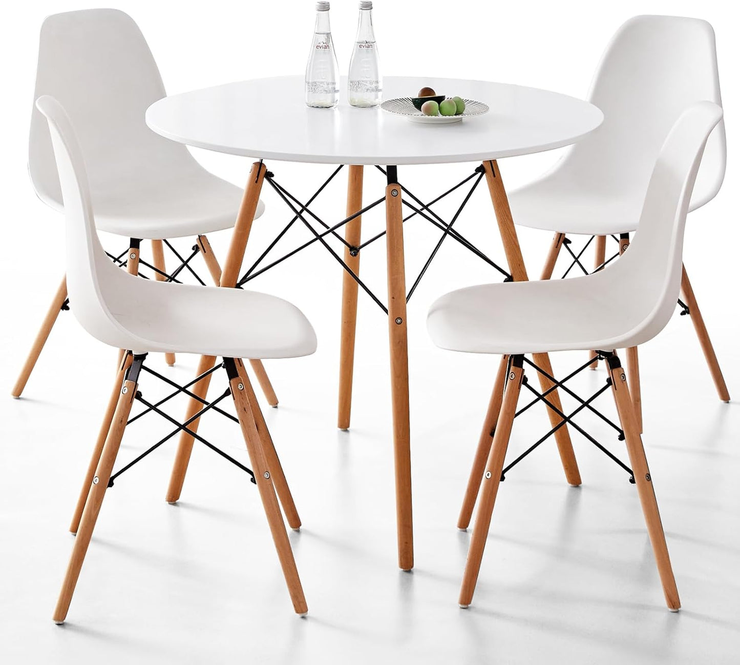 5-Piece round Dining Table Set, Small 31.5" Kitchen Table Chairs Set of 4 Space Saving Furniture, Plastic Seats, Solid Wood Legs, for Living Room Apartment Office Home, Green