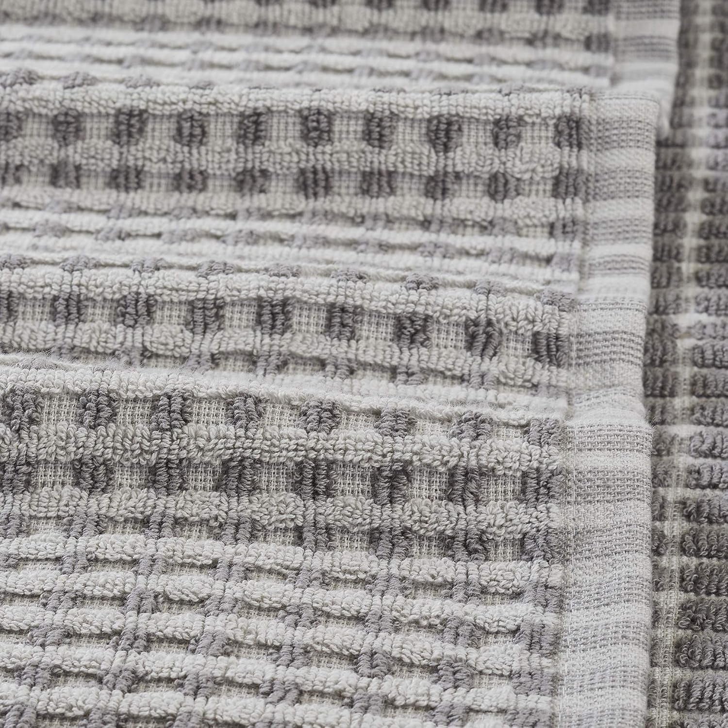6-Piece 100% Combed Cotton Yarn Dyed Cobblestone Jacquard Towel Set Flax