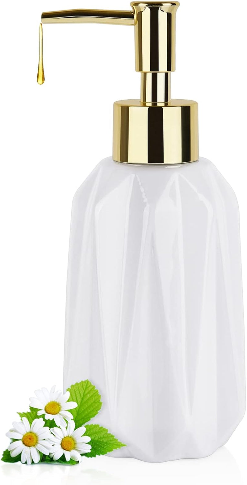 14OZ Ceramic Soap Dispenser Ceramic Soap Pump Dispenser Can Fill Liquid for Bathroom/Kitchen (Green)