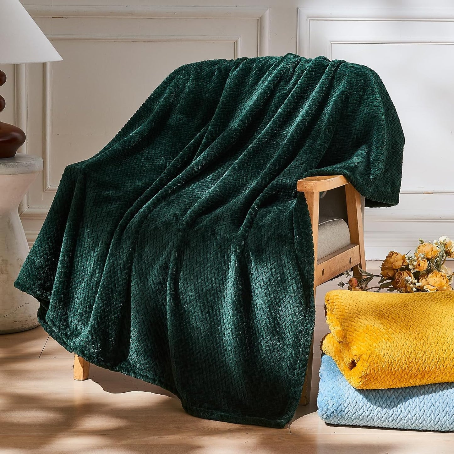 Super Soft Throw Blanket Sage Green Premium Silky Flannel Fleece Leaves Pattern Lightweight Bed Blanket All Season Use (Sage Green, Throw(50"X60"))