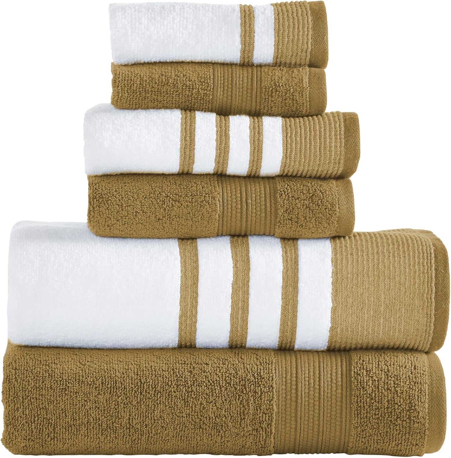 6 Piece Set, 2 Bath Towels, 2 Hand Towels, 2 Washcloths, Quick Dry White/Contrast Reinhart Sage