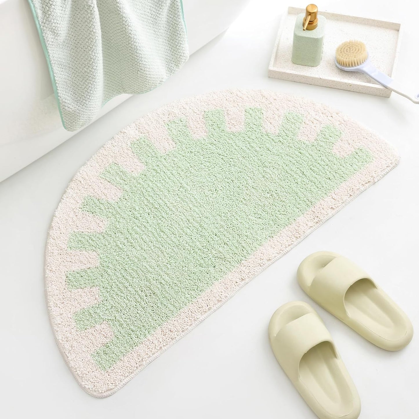 Colorful Boho Bath Mat Half round Water Absorbent Non-Slip Bathroom Rugs, Machine Washable Soft Microfiber Sun Bath Rug for Bathroom, Shower, Room