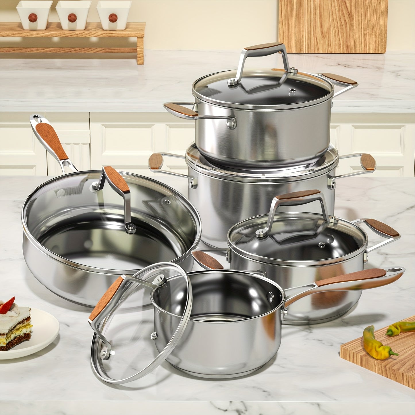 304 Stainless Steel Cookware Set – 8/10 Piece Pots and Pans with Lids, Induction Compatible