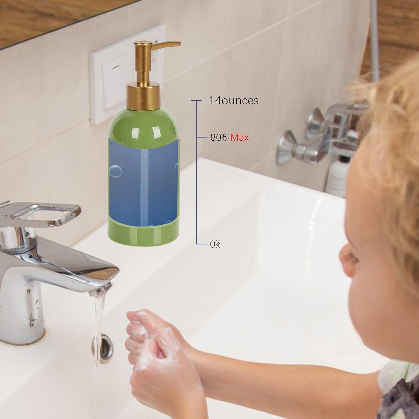 14OZ Ceramic Soap Dispenser Ceramic Soap Pump Dispenser Can Fill Liquid for Bathroom/Kitchen (Green)