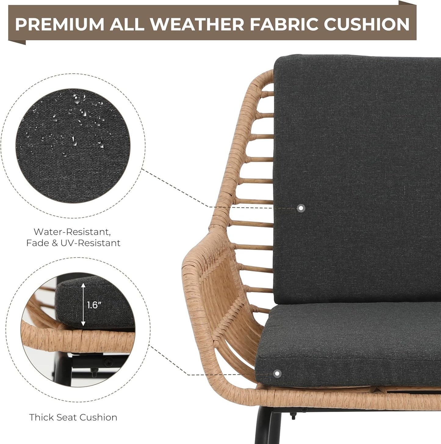 3 Piece Outdoor Patio Furniture Set, Rattan Conversation Sets, All-Weather Wicker Chairs with Cushions and Coffee Table, for Garden Balcony Courtyard Poolside