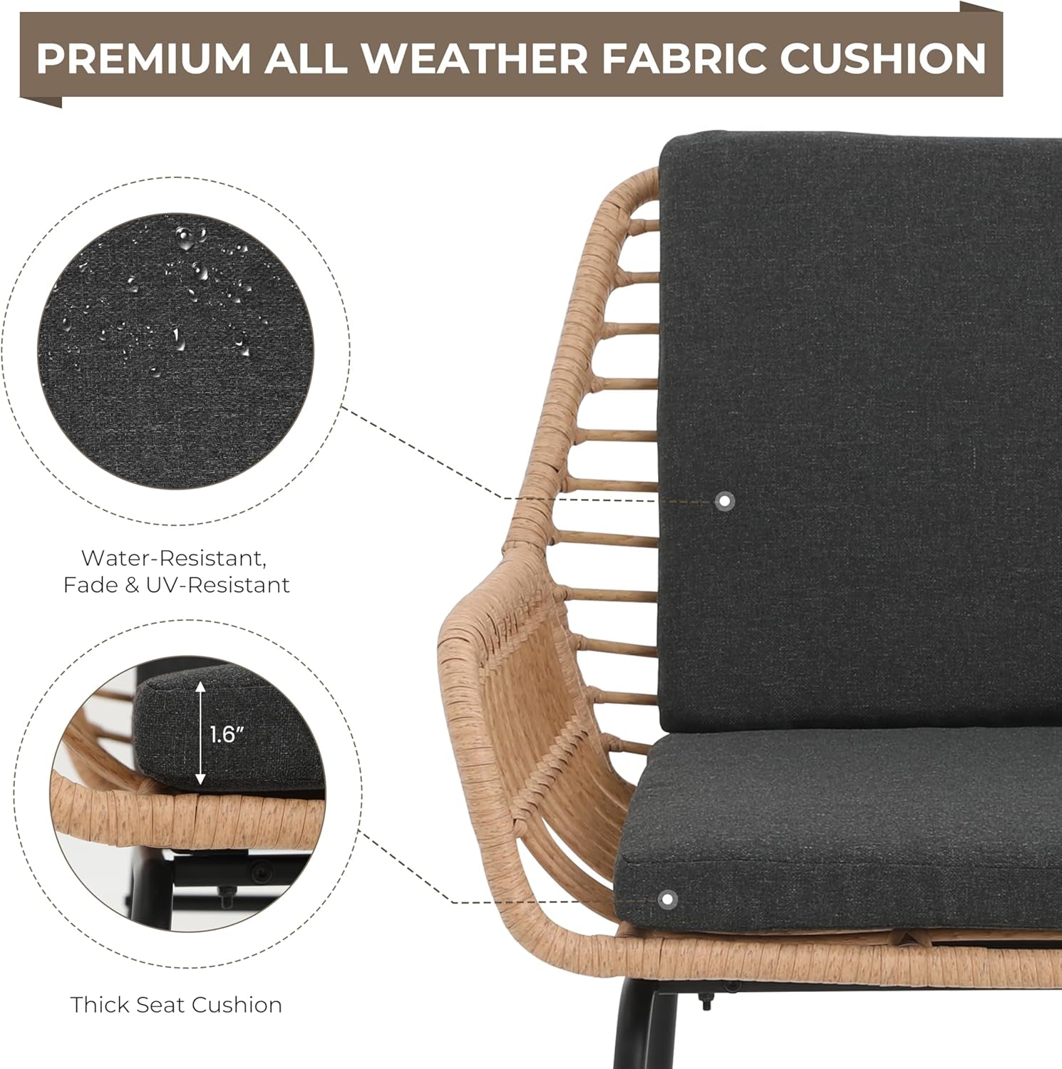 3 Piece Outdoor Patio Furniture Set, Rattan Conversation Sets, All-Weather Wicker Chairs with Cushions and Coffee Table, for Garden Balcony Courtyard Poolside