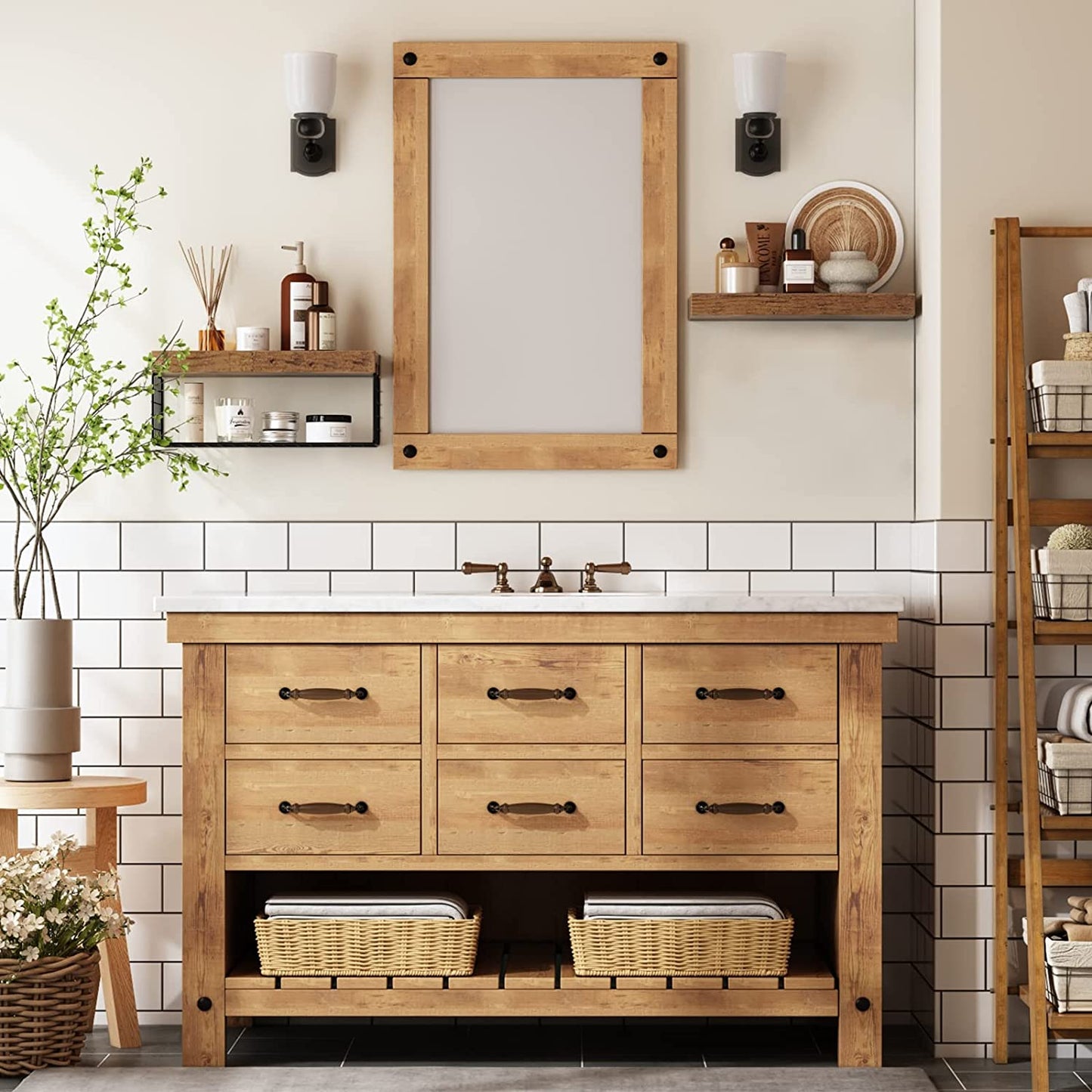 Bathroom Shelves over Toilet - Wall Mounted Floating Shelves Toilet Paper Storage Small Farmhouse Decor Shelf 16 Inch Set of 2, Rustic Brown (019-BN2)