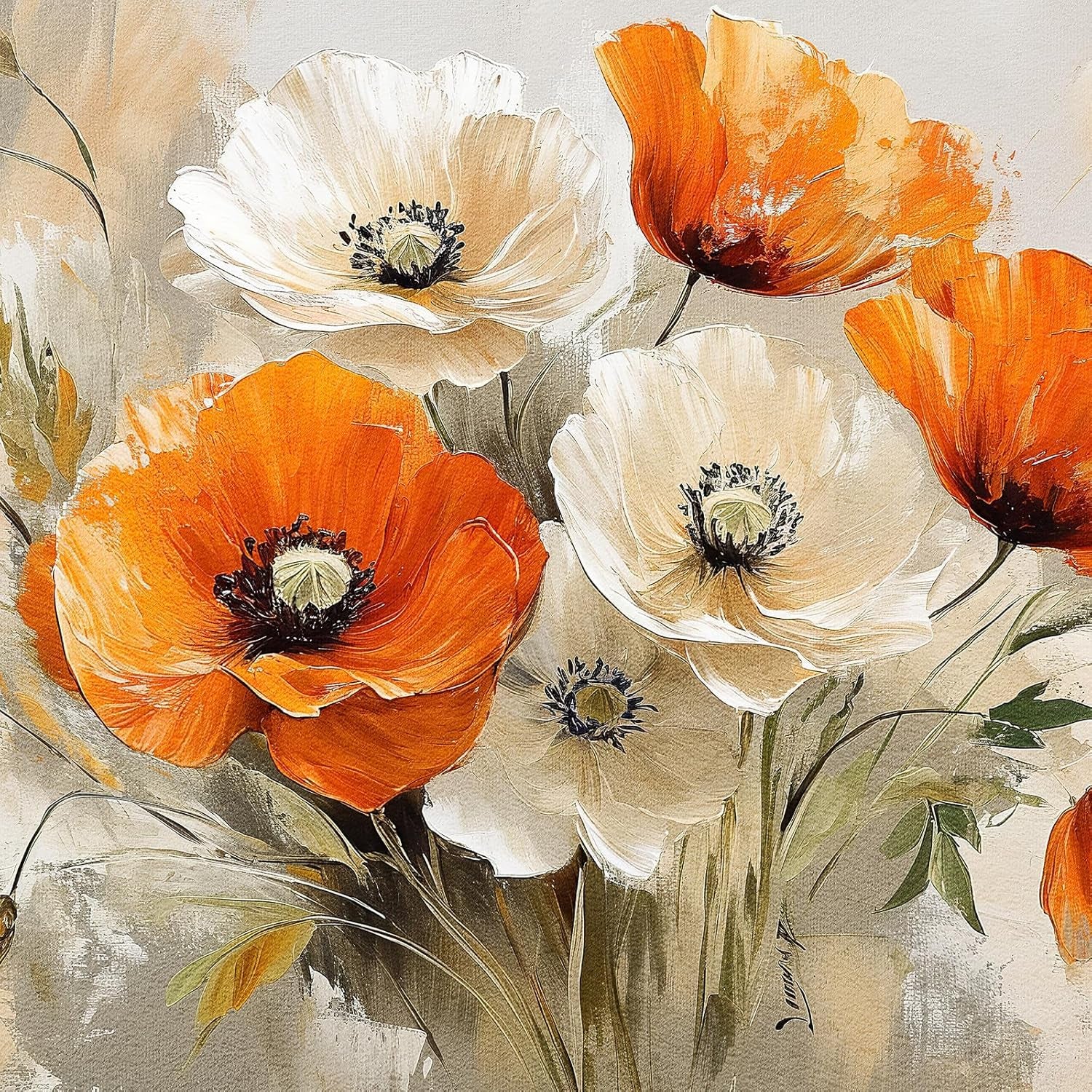 Extra Large Framed Floral Wall Art for Living Room, Colorful Bright Orange and White Flowers Canvas Artwork for Walls, Contemporary Blossom Watercolor Painting Picture Prints for Bedrooom Hallway 30X60 Inch