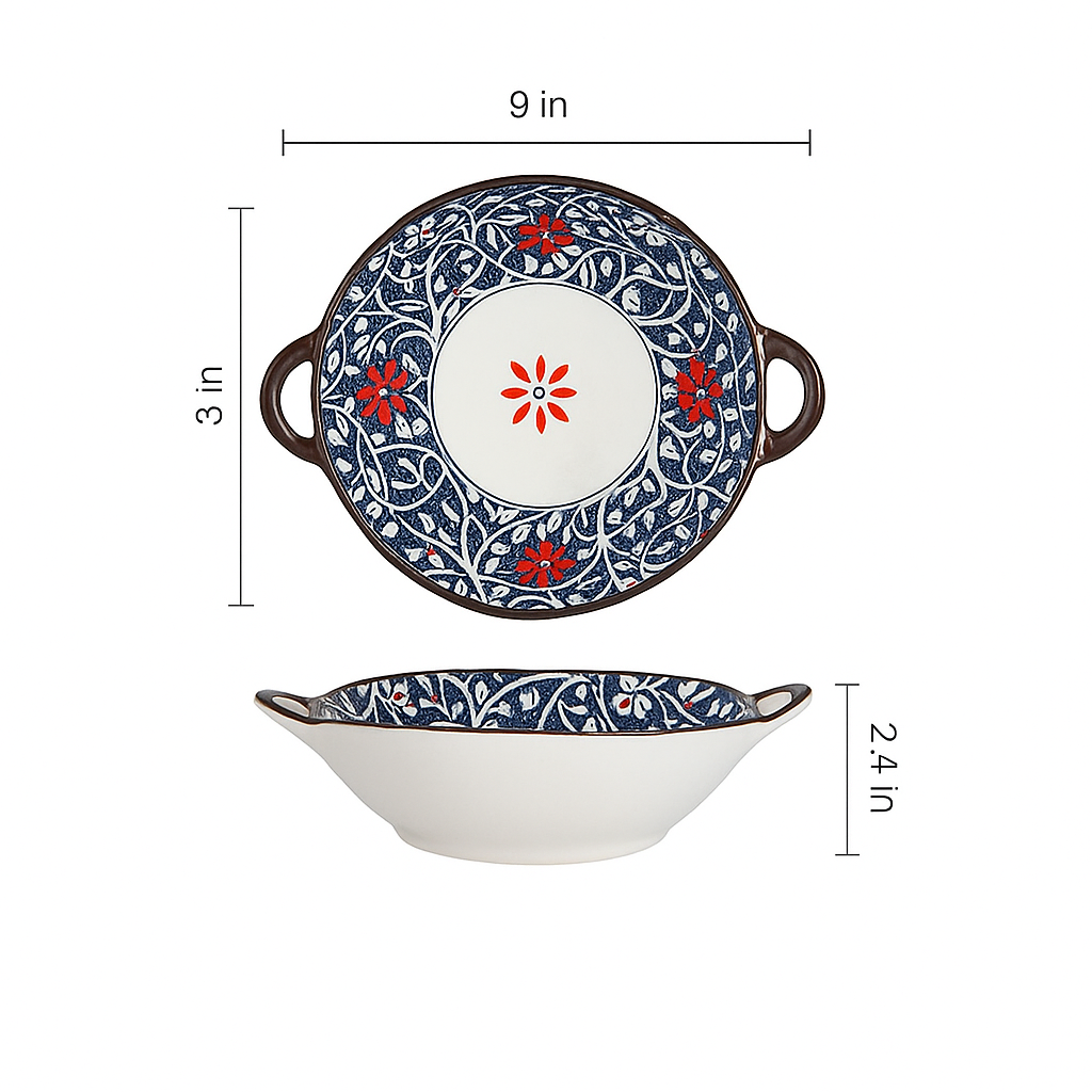 Modern Ceramic Noodle Bowl Set – Floral Underglaze Design
