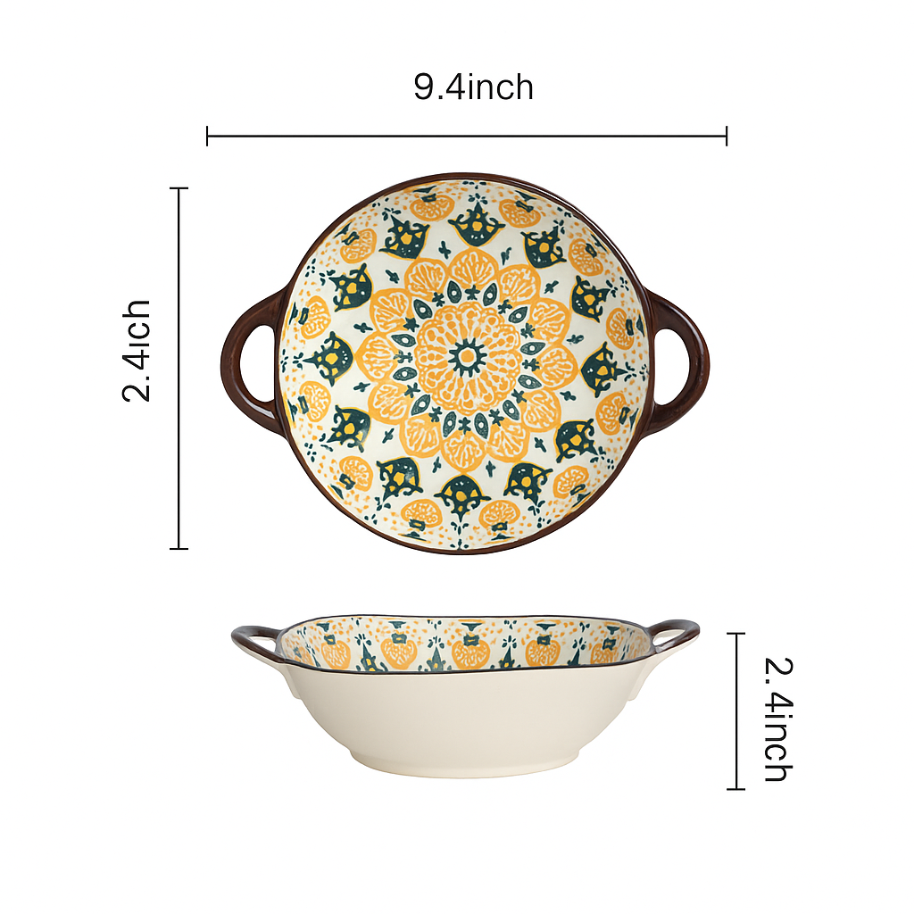 Modern Ceramic Noodle Bowl Set – Floral Underglaze Design