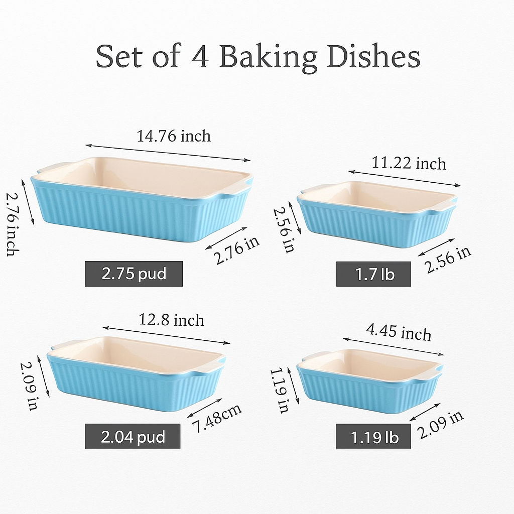 4-Piece Ceramic Baking Dish Set with Handles