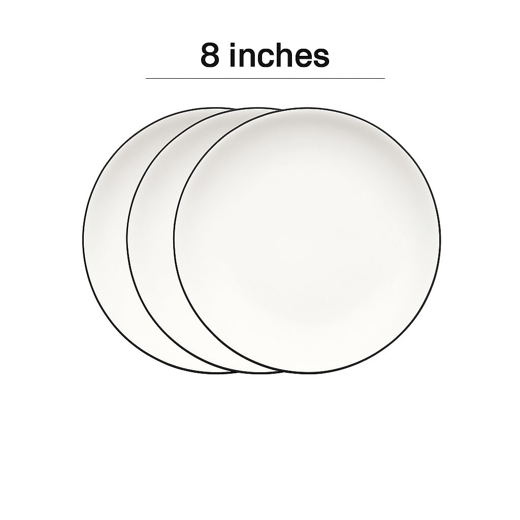 White Ceramic Plate with Black Rim – Minimalist Round Design