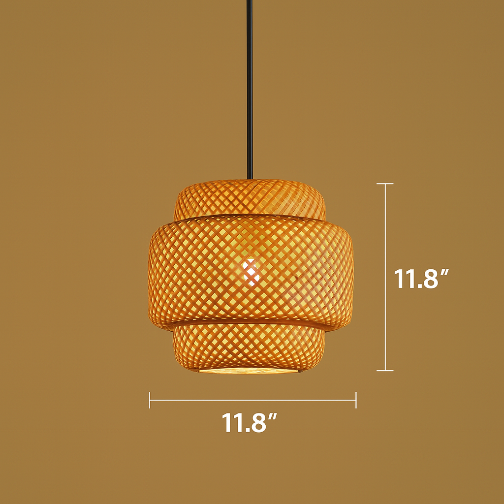 Handwoven Bamboo &amp; Wood Pendant Light – E27 Hanging Fixture