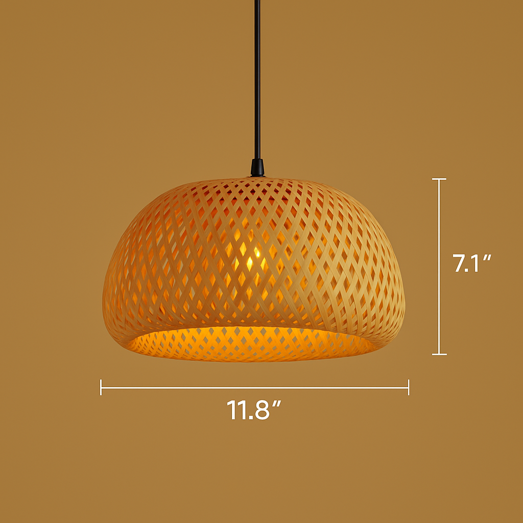 Handwoven Bamboo &amp; Wood Pendant Light – E27 Hanging Fixture