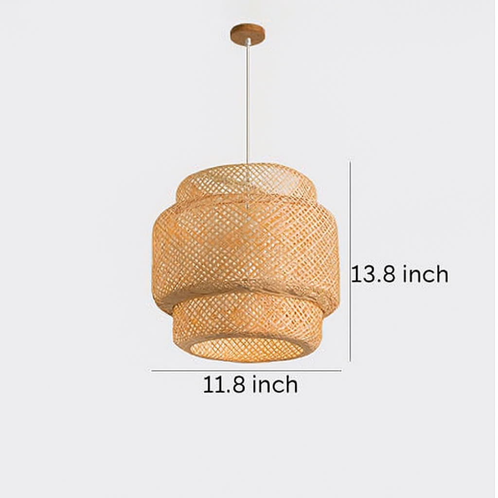 11.8” Handwoven Bamboo Pendant Light – Vintage Ceiling Lamp