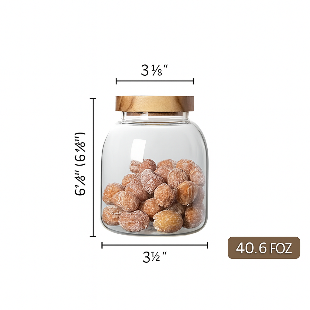 Glass Coffee Bean Storage Jar with Wooden Lid – Large Capacity, Airtight Seal
